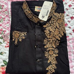 Black Shirt with Gold Embroidery men panjabi size 46